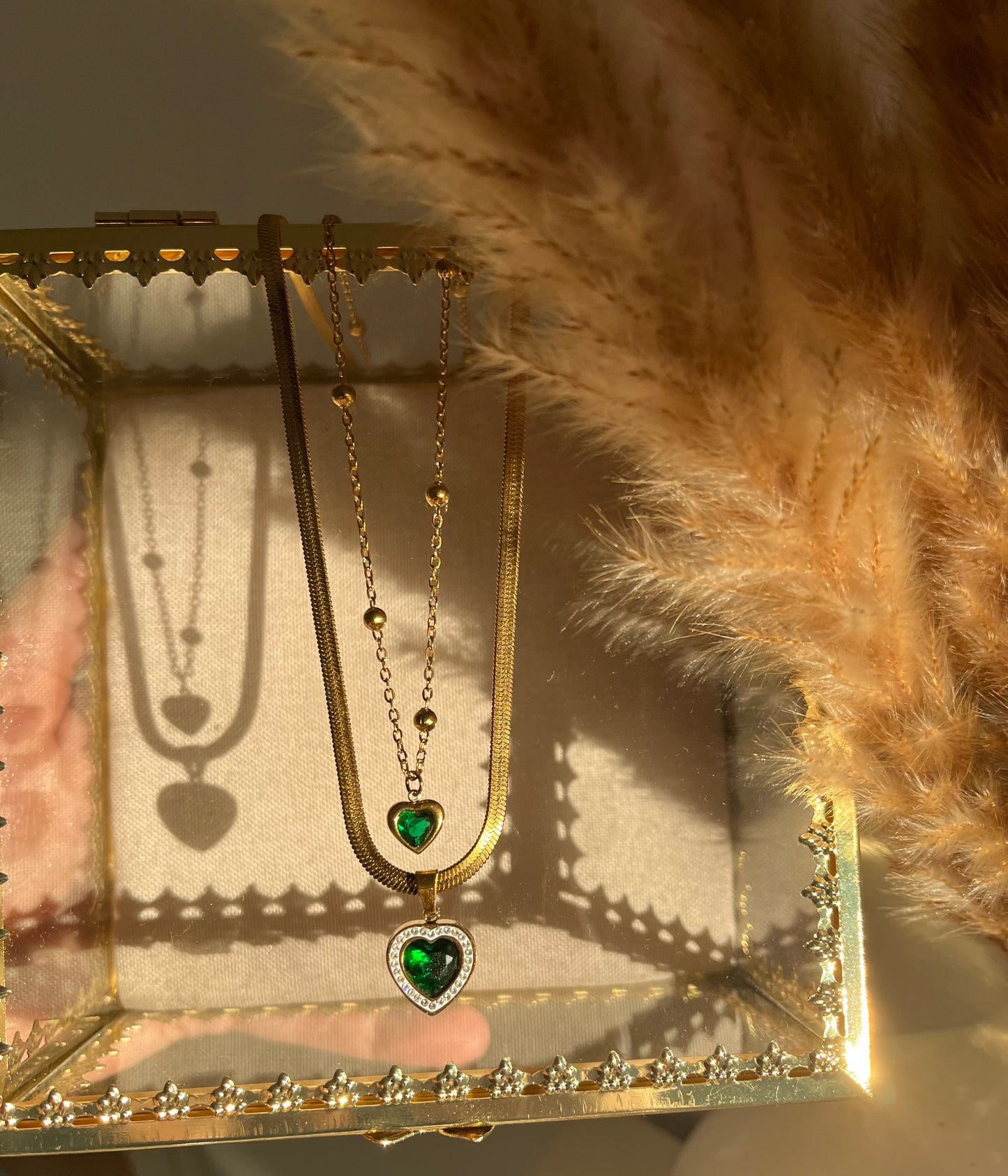 ✨ Emerald Double Heart Necklace✨